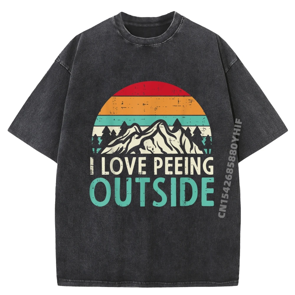 

I Love Peeing Outside Sunset Retro Outdoor Camping Hiking White T Shirt Men's Shirts Classic Washed Tops & Tees