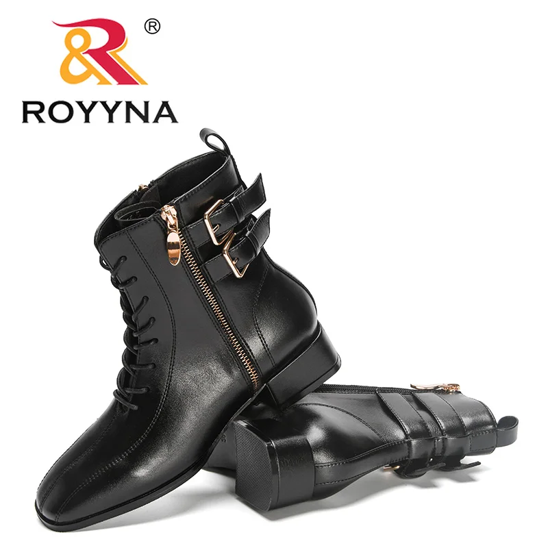 ROYYNA 2022 New Designers Motorcycle Boots Winter Boots Women Stylish Lace Up Ankle Shoes Ladies High Heel High Top Winter Boots