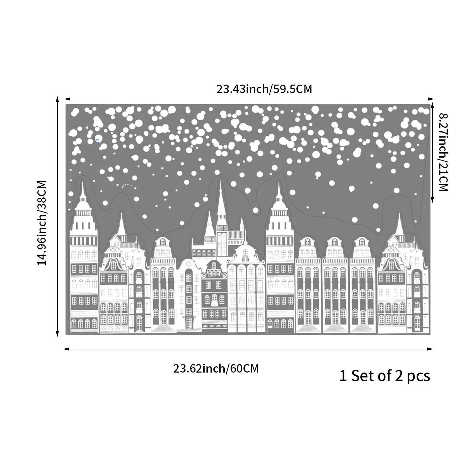 38x60cm Christmas Window Stickers Creative White Castle Street View Pattern Electrostatic Sticker Christmas Glass Static Decal