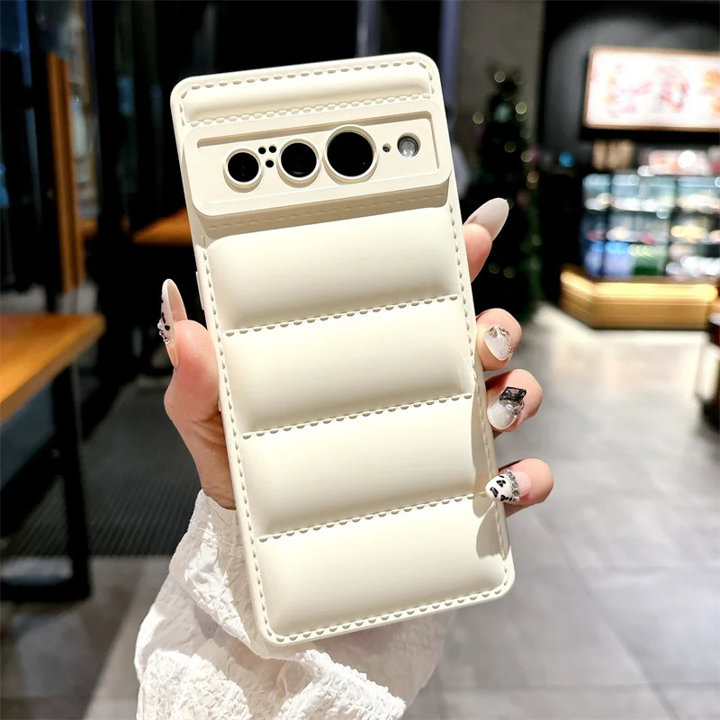Korea Candy Color Frosted Down Jacket Suitable For Google Pixel 8Pro 8 7Pro 7A Soft Silicone Shell Hand Strap Mobile Phone Case