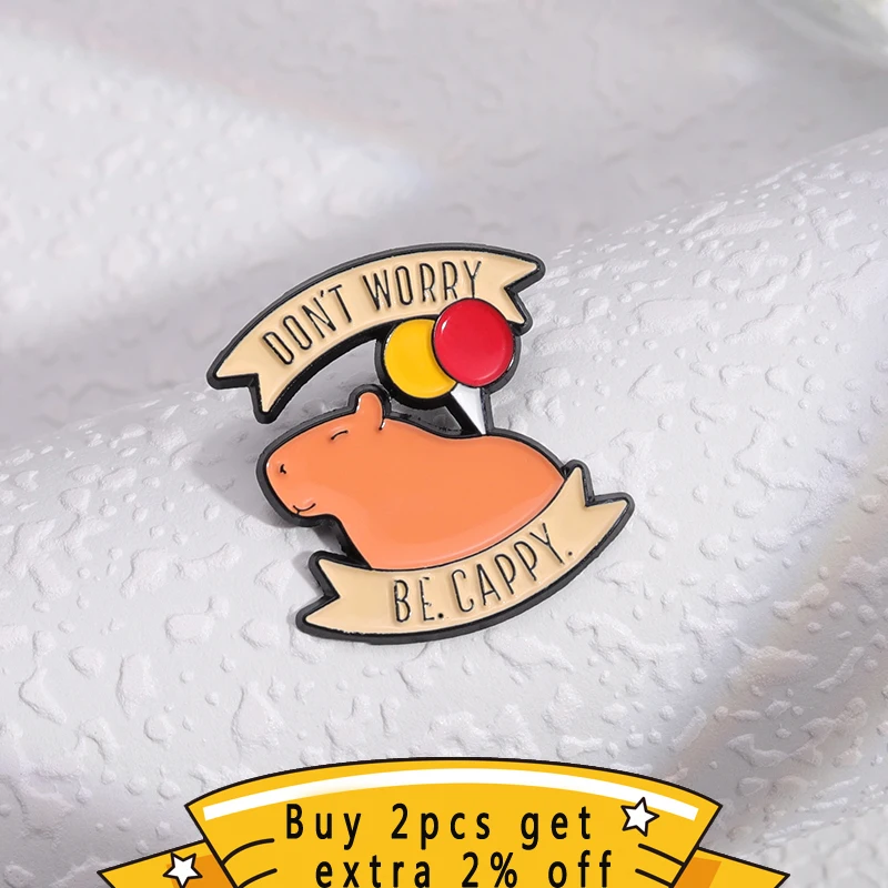 Balloon Capybara Enamel Pins Don'T Worry Be Cappy Brooches Lapel Badges Marine  Animal Jewelry Party Gift For Kids Friends