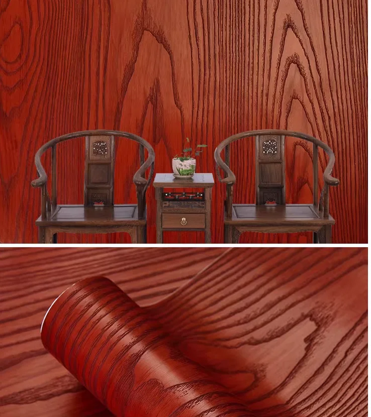 Red sandalwood 3d wood wallpaper chiffonnier self adhesive paper waterproof boeing film furniture