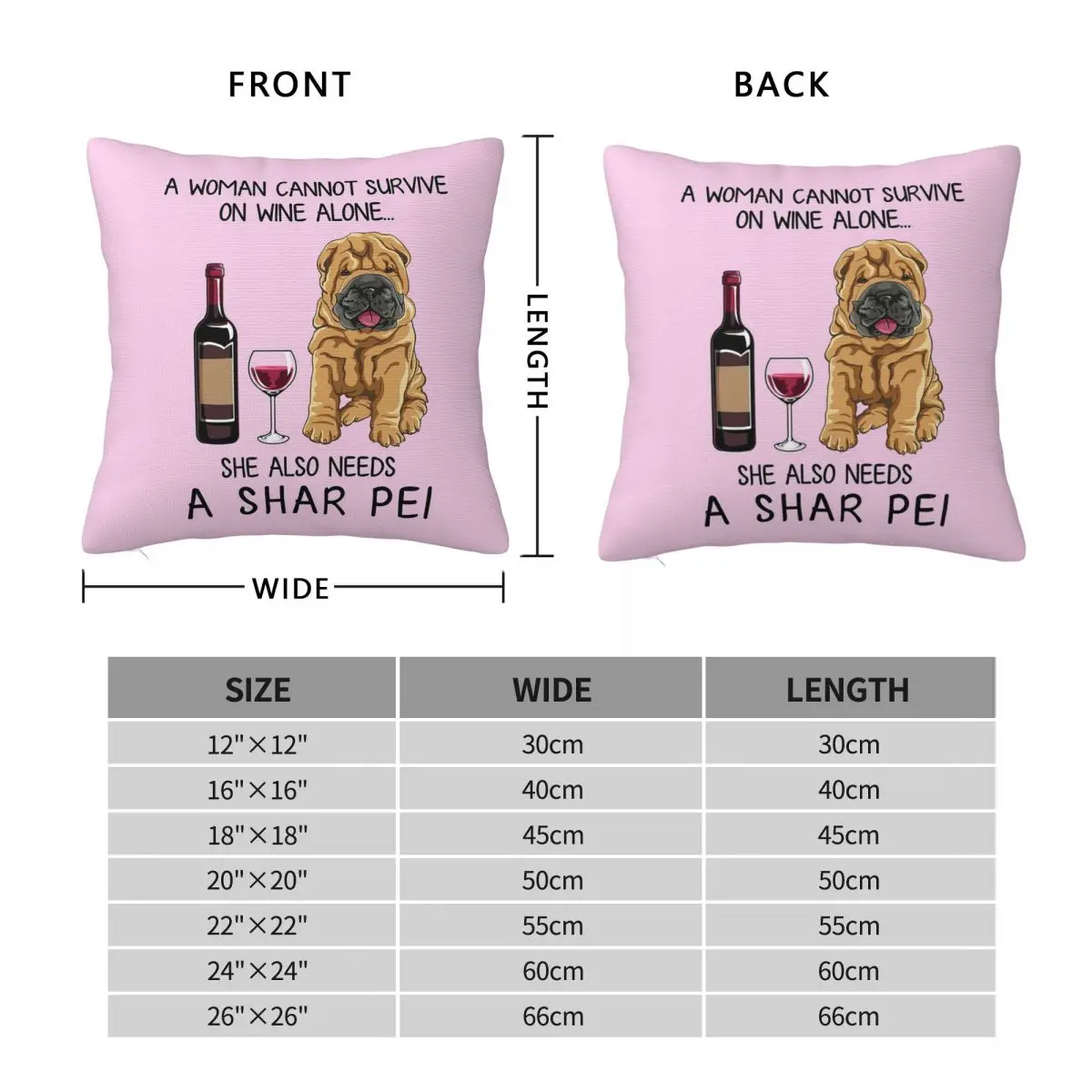 Shar Pei And Wine Funny Gift For Dog Mom Square Pillowcase Pillow Cover Cushion Zip Decorative Throw Pillow for Home Living Room