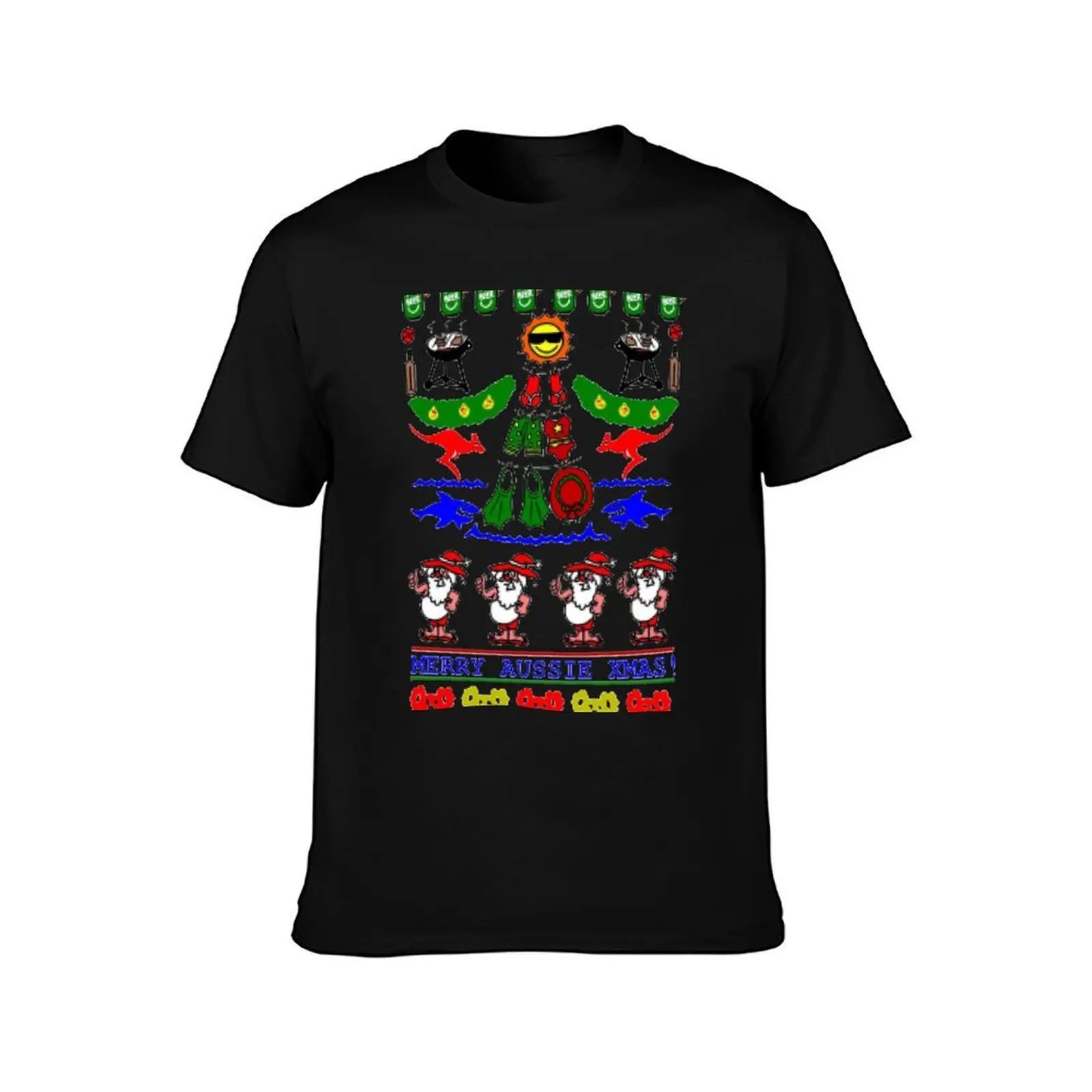 AUSSIE XMAS UGLY SWEATER DESIGN T-Shirt, Summer Casual Cotton Tee, Oversized Streetwear Tops, Vintage Graphic Print, 100% Cotton