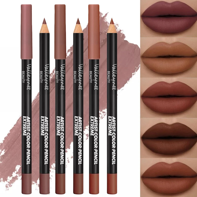 Ensemble de crayons à lèvres mats, teinte imperméable longue durée, lisse, hautement pigmentée, anti-taches, tasse antiadhésive, 6 pièces