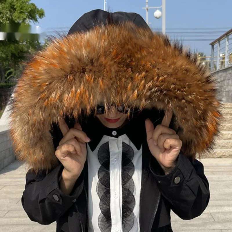 Natural Raccoon Fur Collar Winter Real Fur Scarf Women Fur Hoods For Coats Jacket Luxury Fur Shawl Large Fur Collar Scarves