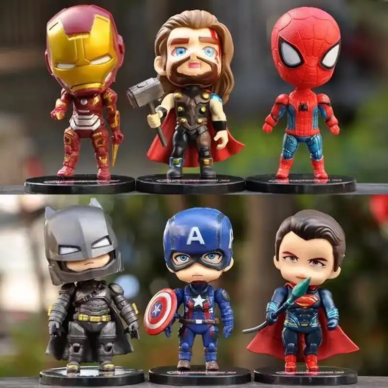 

6pcs Q Version Super-Hero Of The Avengers Model Ornaments Doll Iron Man Spider-Man Captain America Boy Party Cake Decorations