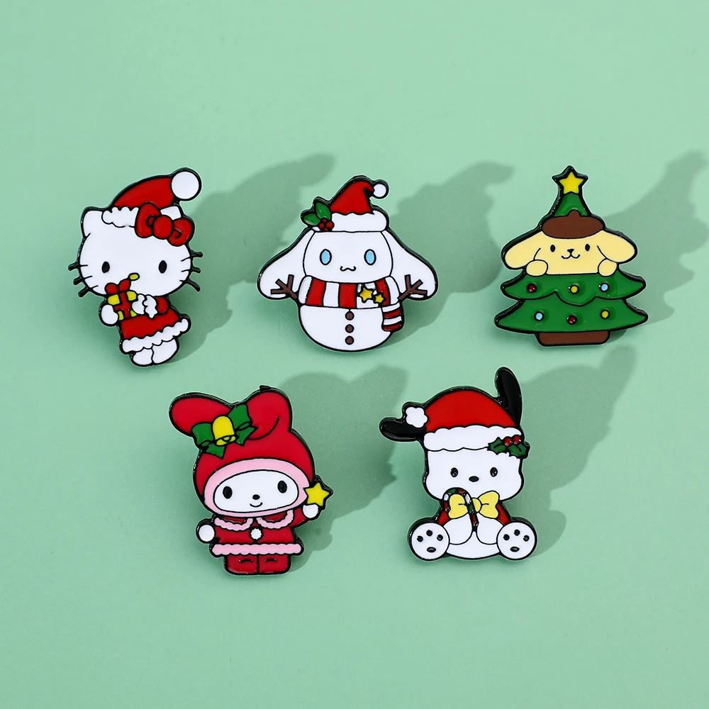 5 قطعة عيد الميلاد الكرتون بلدي ميلودي بروش موضة Pochacco مرحبا كيتي المينا دبوس الملابس قبعة مجوهرات شارة معدنية اكسسوارات #4