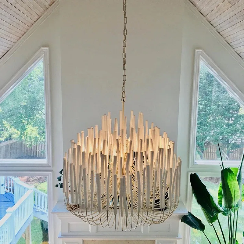 Pendant Lamp Modern Minimalist Wooden Candle Living Room Chandelier For Restaurant Bedroom Stairsway Duplex Villa Loft Lamp