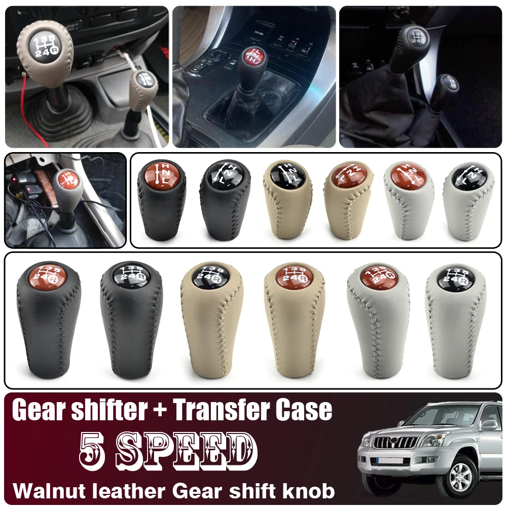 Real Leather For Toyota Prado LC120 Land Cruiser Prado 2003-2009 Car 5 Speed MT Gear Shift Knob Transmission+Transfer Gear Shift