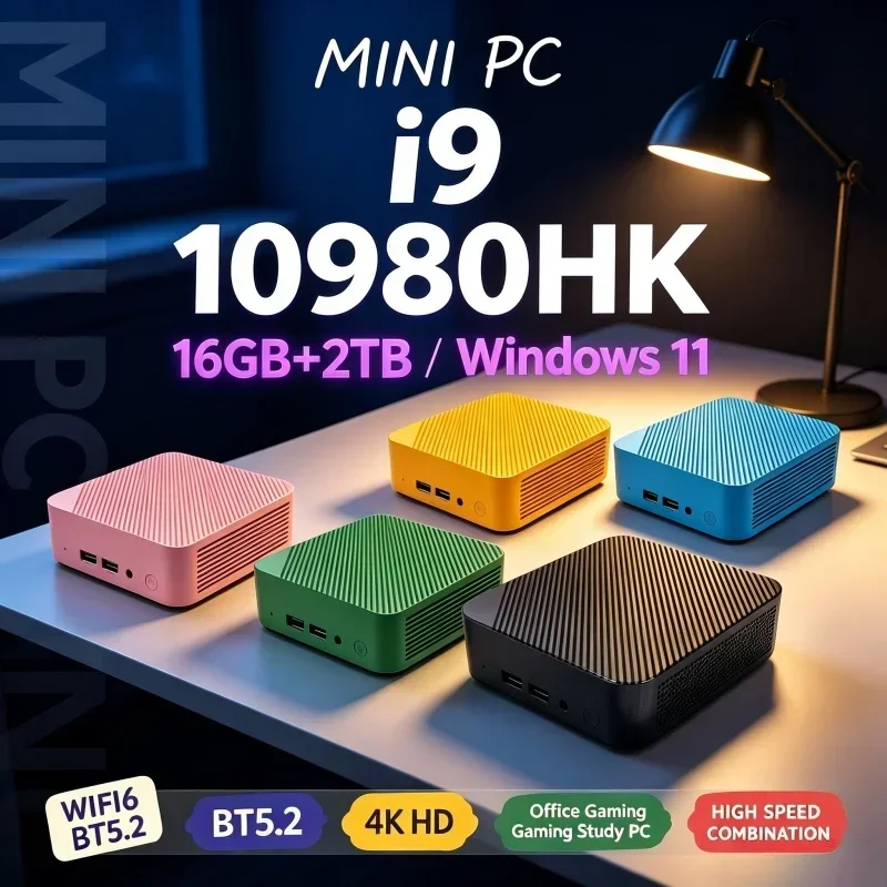 New Business Home Office Compact Mini Desktop PC Core I9‑10980HK 16GB RAM 1‑2TB SSD Win11 WiFi6 BT5.2 High‑Speed Mini PC Host