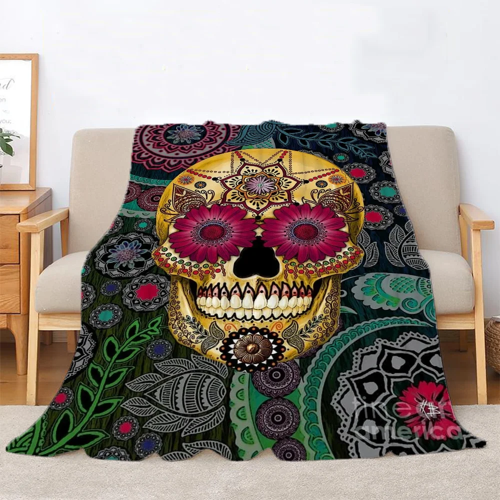 Mexico Flower Skull Custom Blanket King Size Hairy Blankets for Bed Throw Home Interior Knitted Plaid Luxury Bedding Beach Towel