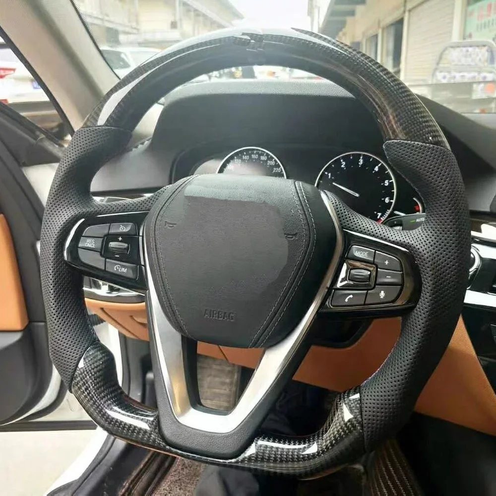 Real Carbon Fiber Steering Wheel Control FOR 3 5 Series X3 X5 X7 Perforated Leather Wrap Cover Sporty Style Accessories