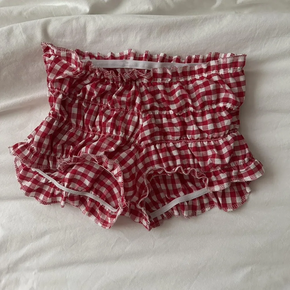 Elastic Casual Checkered Shorts Trendy Dacron Plaid Shorts Ruffles Shorts