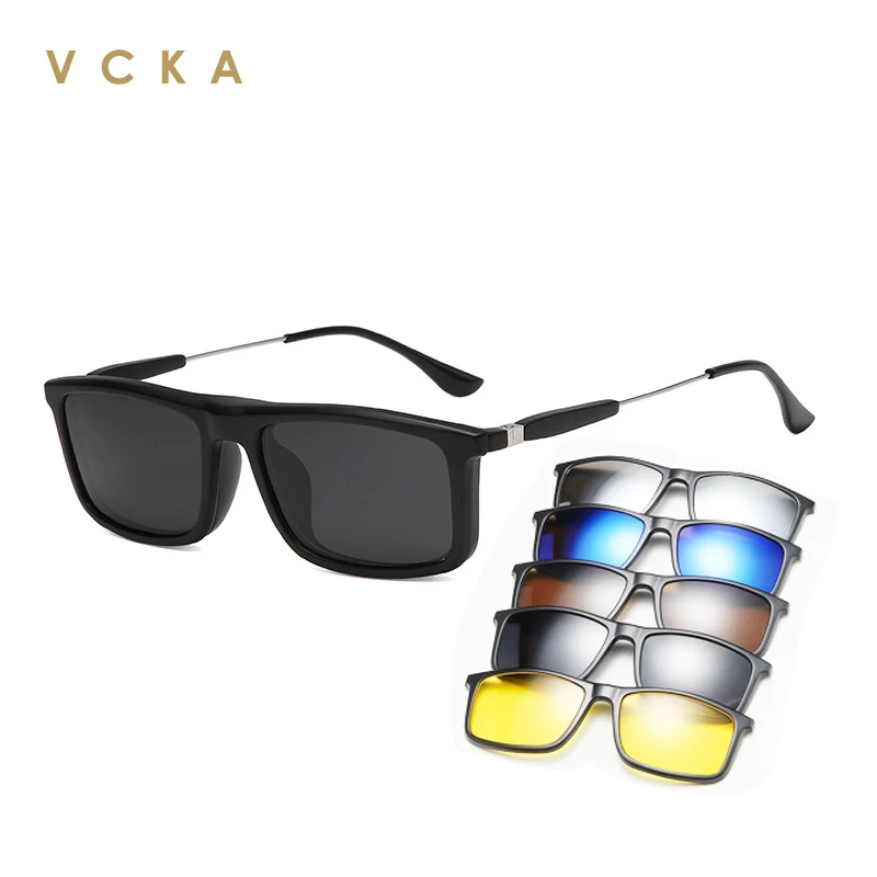 

VCKA 5+1 Square Polarized Sunglasses Magnetic Lens Clip Men Women Prescription Customize Myopia Spectacle Frame Can Change