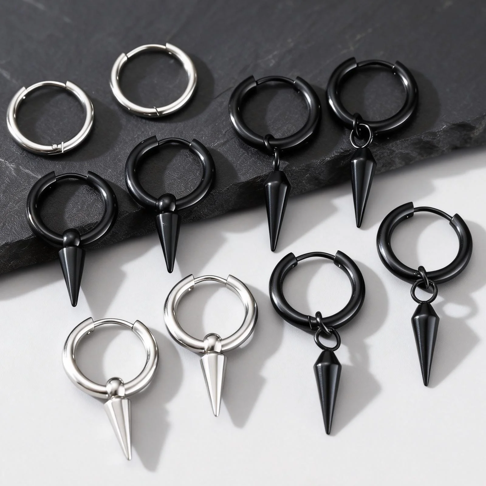 Anti Allergy Hoop Earring for Men Women,Stainless Steel Rivet Huggies Hoop Earrings,Waterproof Piercing Earrings Jewelry Gift