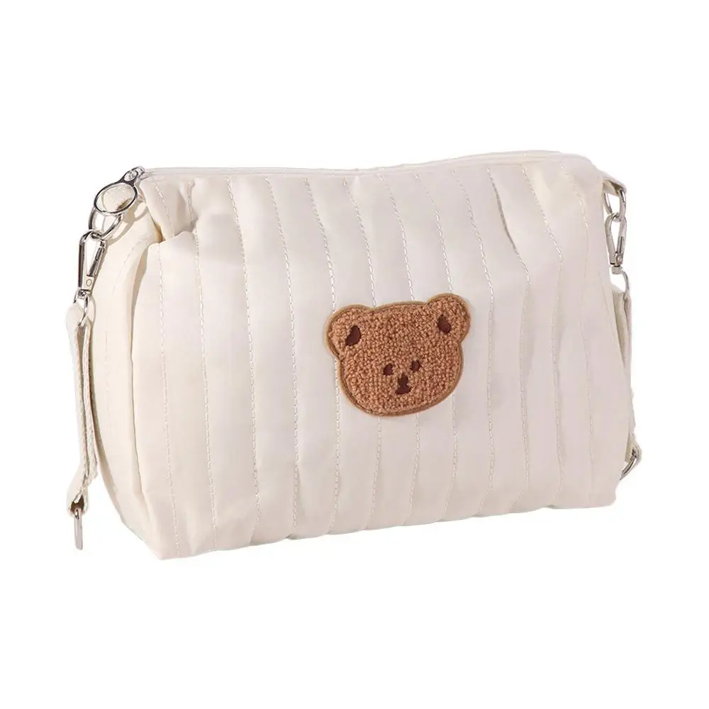Bear Stroller Organizer Bag Quilted Cotton Zipper Pram Storage Bag Diaper Nappy Embroidery Mommy Bag Baby Stroller Accessories