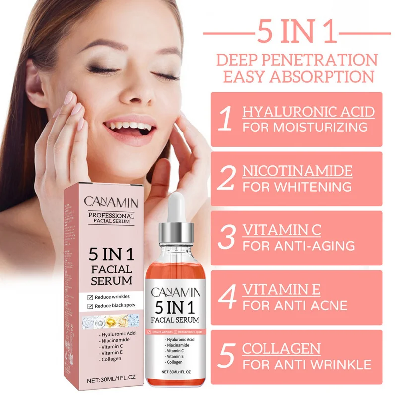 

5 In 1 Facial Serum Hydrating Moisturizing Skin Nourishing Essence For Daily Skincare And Skin Rejuvenation