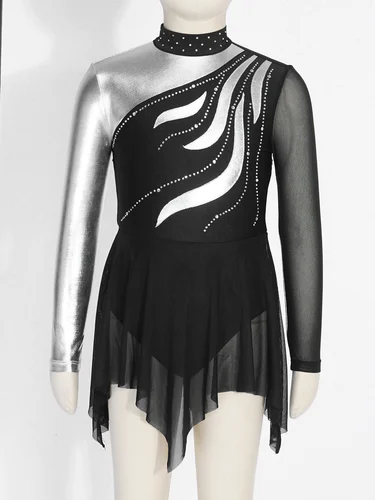 Imagen 2 del producto Leotardo de Ballet y gimnasia para niñas, vestido de Patinaje Artístico de manga larga con diamantes de imitación, traje de competición para actuaciones en escenario