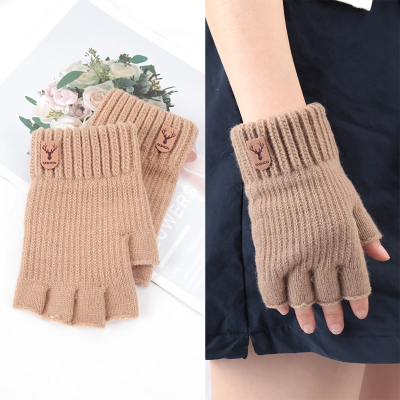 

Новые зимние перчатки без пальцев с половиной пальца для письма, офисные велосипедные вязаные перчатки, студенческие теплые толстые эластичные рабочие перчатки для вождения