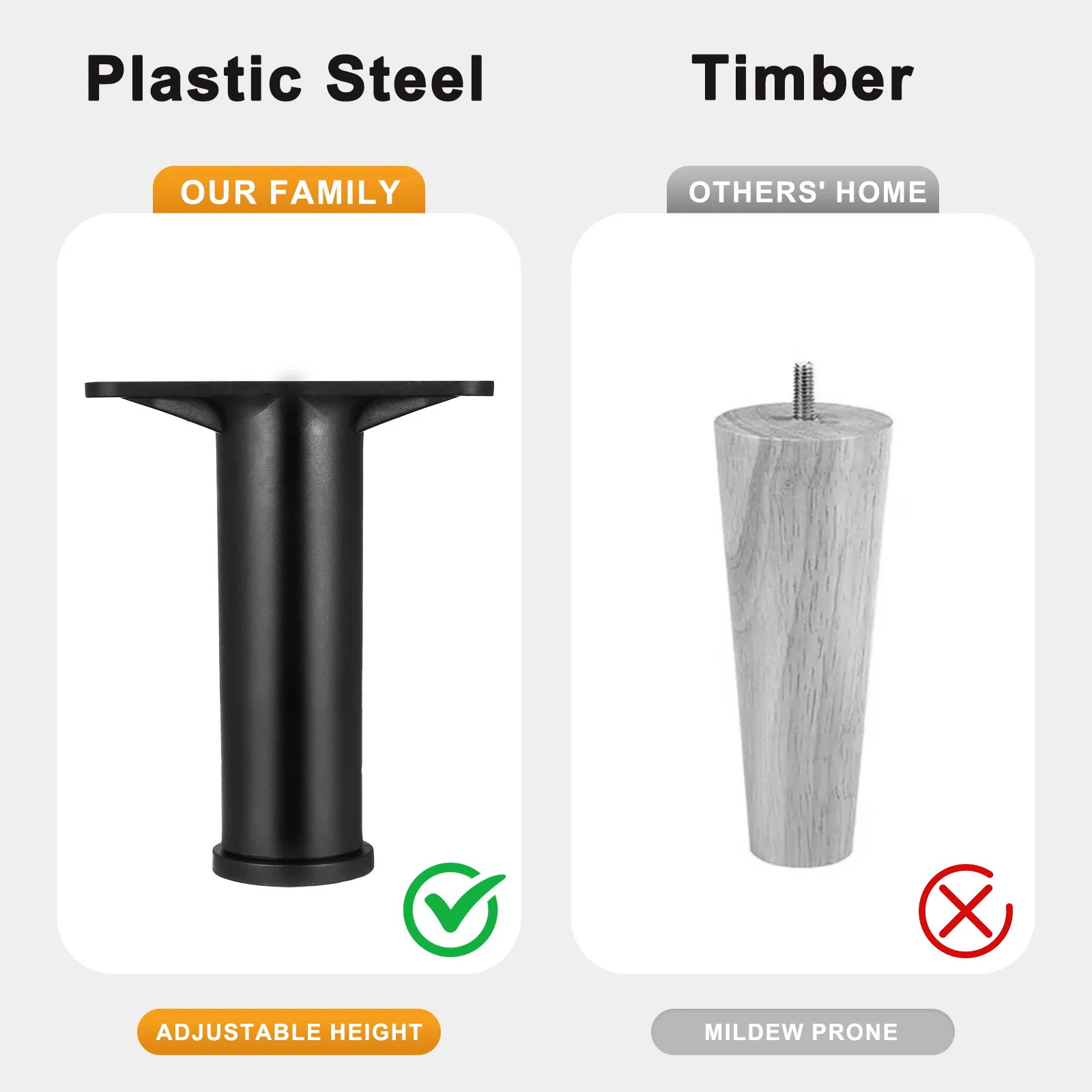 Supporto telescopico regolabile per trave del letto piede in plastica rinforzata divano poggiapiedi gamba divano letto gambe inferiori per mobili