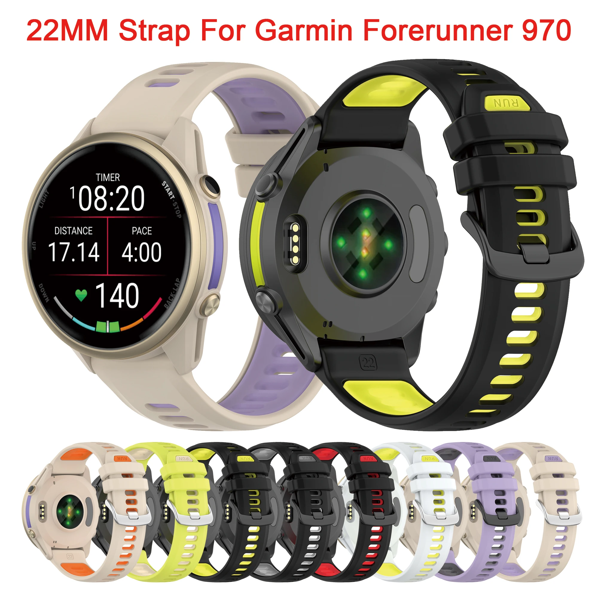 

Сменный ремешок для часов 22 мм для Garmin Forerunner 970 965 955 945 935 745, двухцветный спортивный мягкий силиконовый ремешок, браслет correa