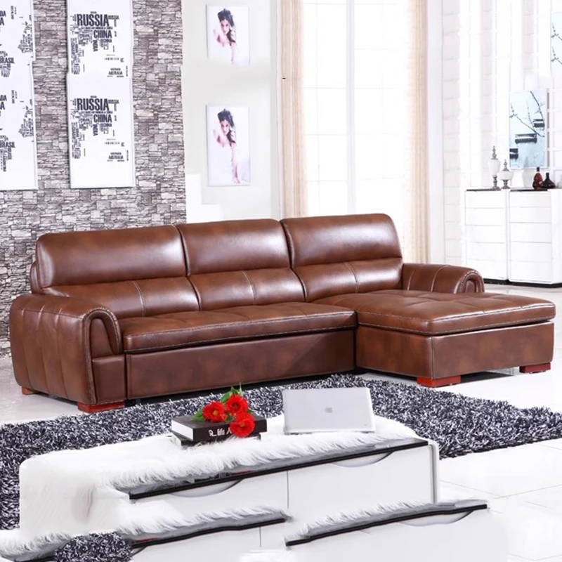 

Brown New Arrival Sofas Beds Large Cozy Relaxing Leather Nordic Couch Bed Floor Modern Sectional Divani Da Soggiorno Furniture