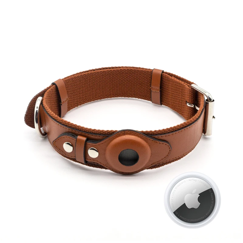 Faux Leather Dog Collar PU holder Airtag Dog Collar