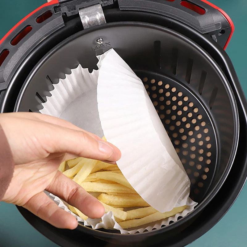 Air Fryer Papel descartável, papéis de cozimento antiaderentes, forros redondos, acessórios de cozinha, 50pcs