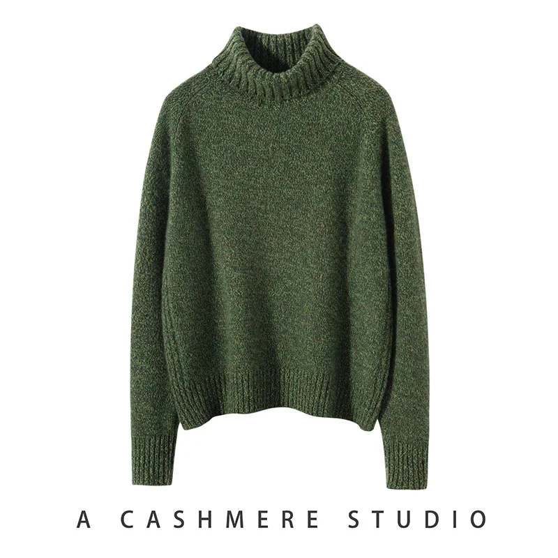 2023 Hot Sale Autumn Winter New 100% Pure Cashmere Sweater Turtleneck Women\'s Thicken Warm Female Loose Large Size Knit Jumper