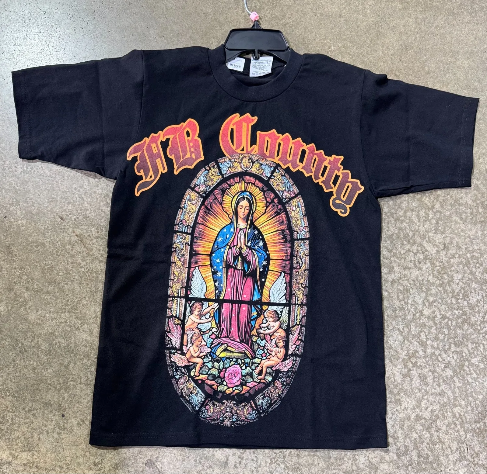 تي شيرت FB County مع طباعة تي شيرت صلب ثقيل من الزجاج الساتان الأسود