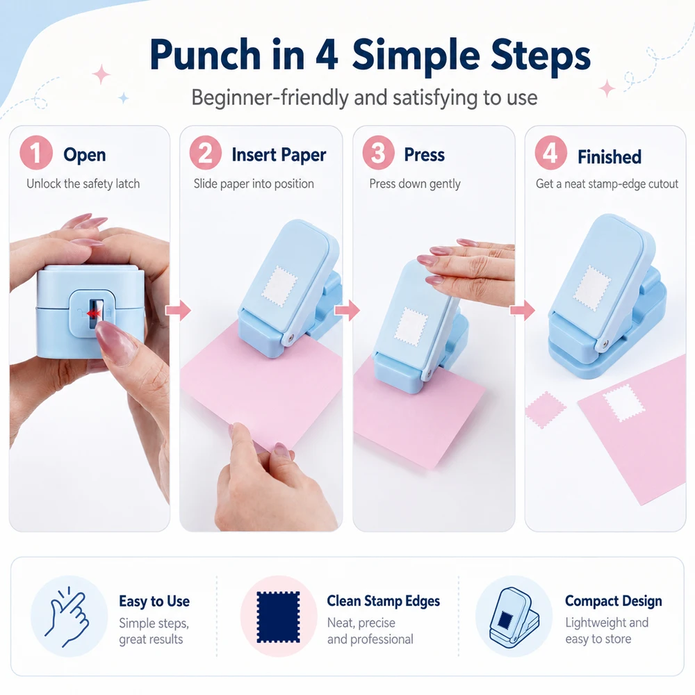 Postage Stamp Edge Paper Punch for Junk Journal & Scrapbooking,Color Stackable Craft Punches with Cutout Design for Card Making view 6