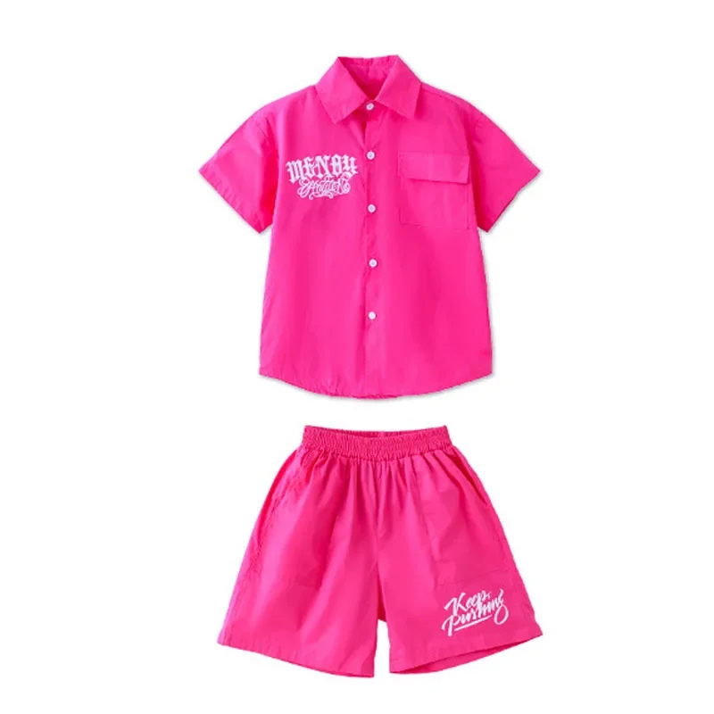 Vêtements Hip Hop pour enfants, chemise ample imprimée Rose, haut décontracté, short d'été pour filles et garçons, Costume de danse Jazz, ensemble de vêtements