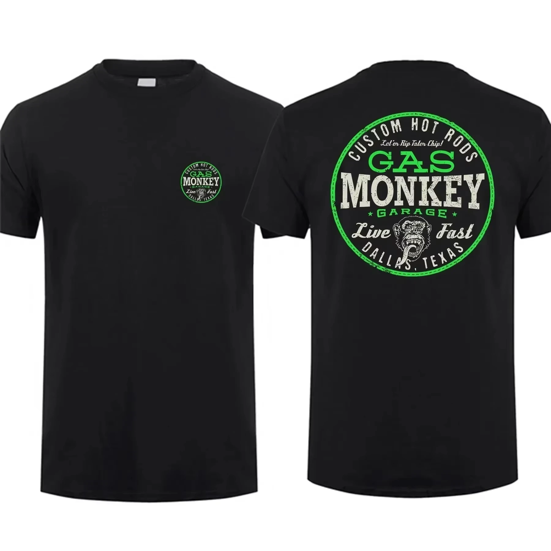2026 Neue Erstaunliche T-Shirts für Männer, Lässiges Oversized-Shirt mit Gas Monkeys Garage Hot Rods Circle Logo, Limitierte Doppelseitige Ausführung – Detail 5