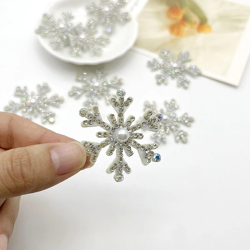 20PCS 40mm Glitter Rhinestone Cloth Christmas Snowflakes Patches DIY Craft Cake Hairpin Appliques Supplies