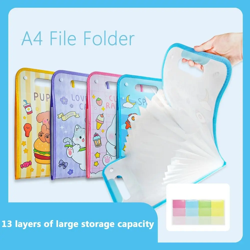 

Creative Cartoon Prints Expanding File Bag PP 13 Pockets A4 File Folder Waterproof File Organizer Test Paper Storage Bag