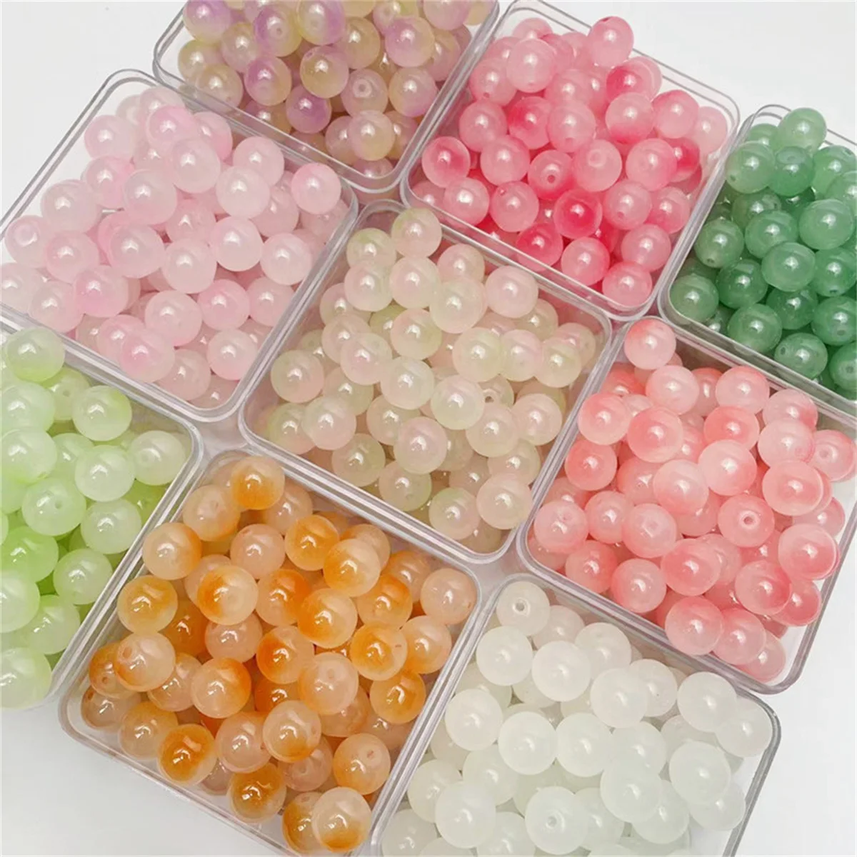 50pcs 8mm Double Color Jelly Result Round Acrylic Beads Loose Spacer Beads Pattern for Jewelry Making DIY Bracelet Necklace