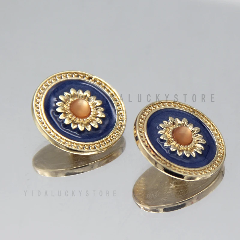 HENGC Round Blue Retro Vintage Gold Metal Buttons For Clothes Suit Blazer Uniform Handmade Decorations Sewing Buttons Wholesale