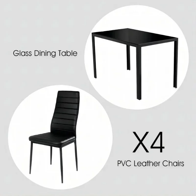 5 Pieces Dining Room Set Tempered Glass Dining Table with 4 Chairs, Black dining room chairs  table set furniture