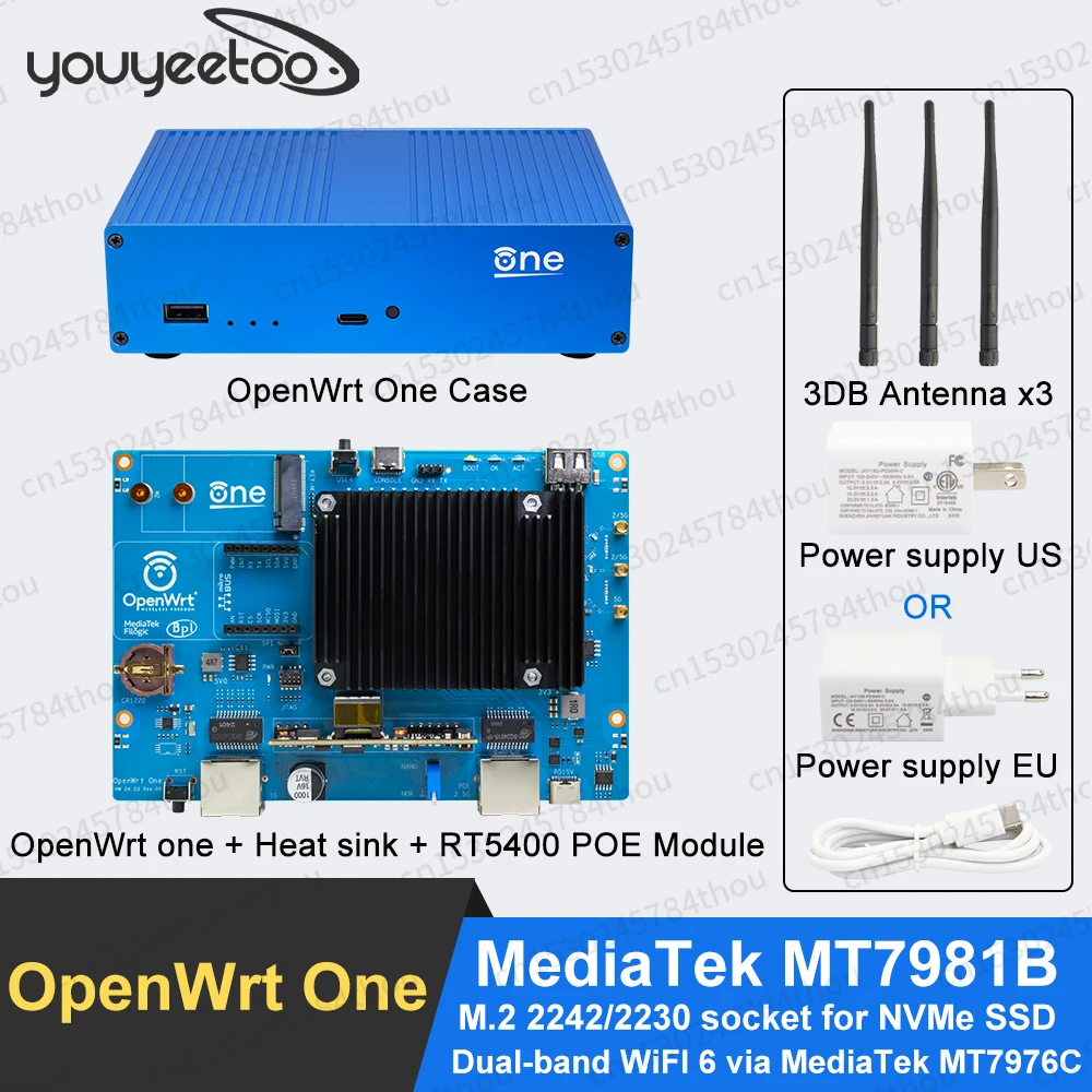 Banana Pi OpenWrt One Router Board MediaTek MT7981B Development Board Dual-band WiFI 6 Via MediaTek MT7976C 2.5GbE RJ45 Port