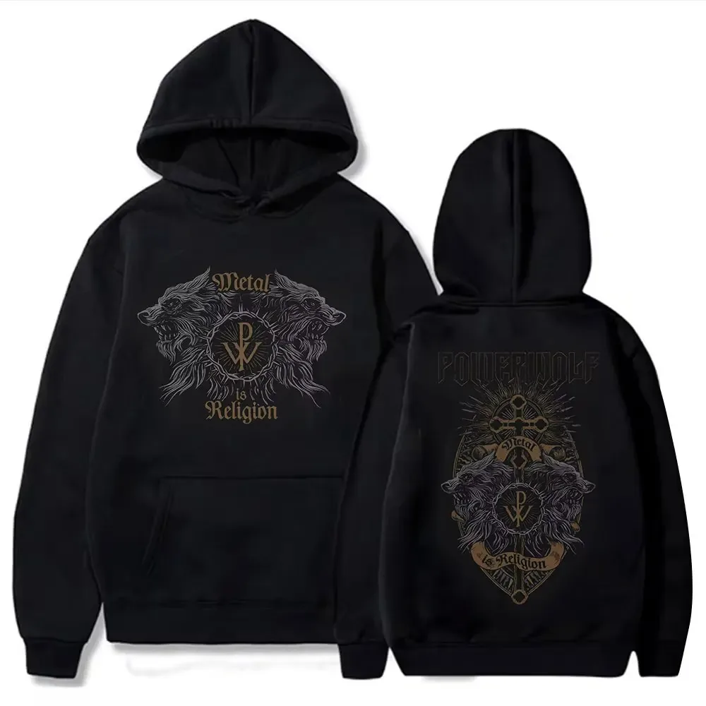 Rock band powerwolf masculino feminino hoodies via dolorosa preto por pullovers de grandes dimensões gráfico streetwear vintage camisolas unisex
