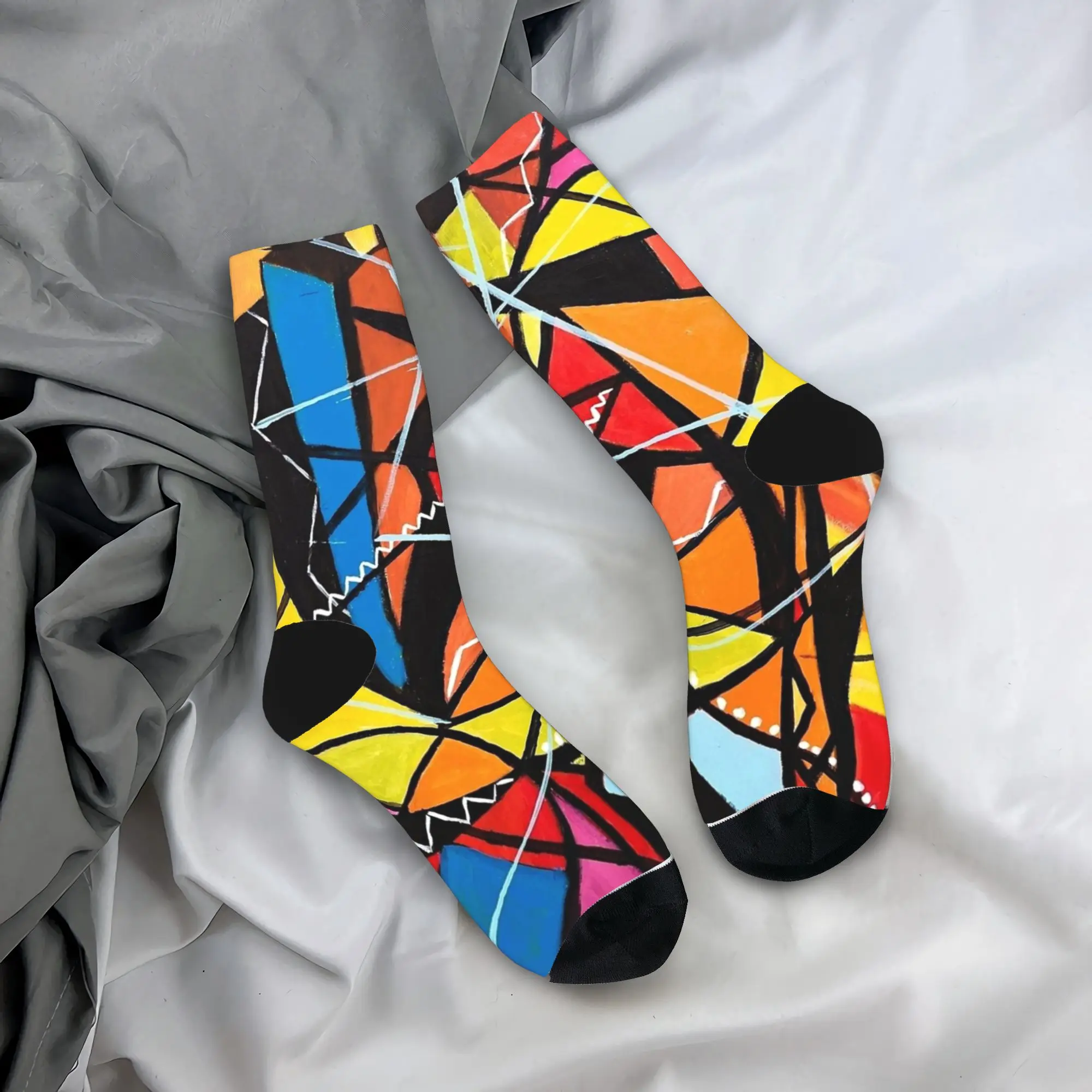 

Красочные носки Mondrian с геометрическим рисунком, зимние чулки, современные женские и мужские мягкие дышащие носки, противоскользящие носки для бега на заказ