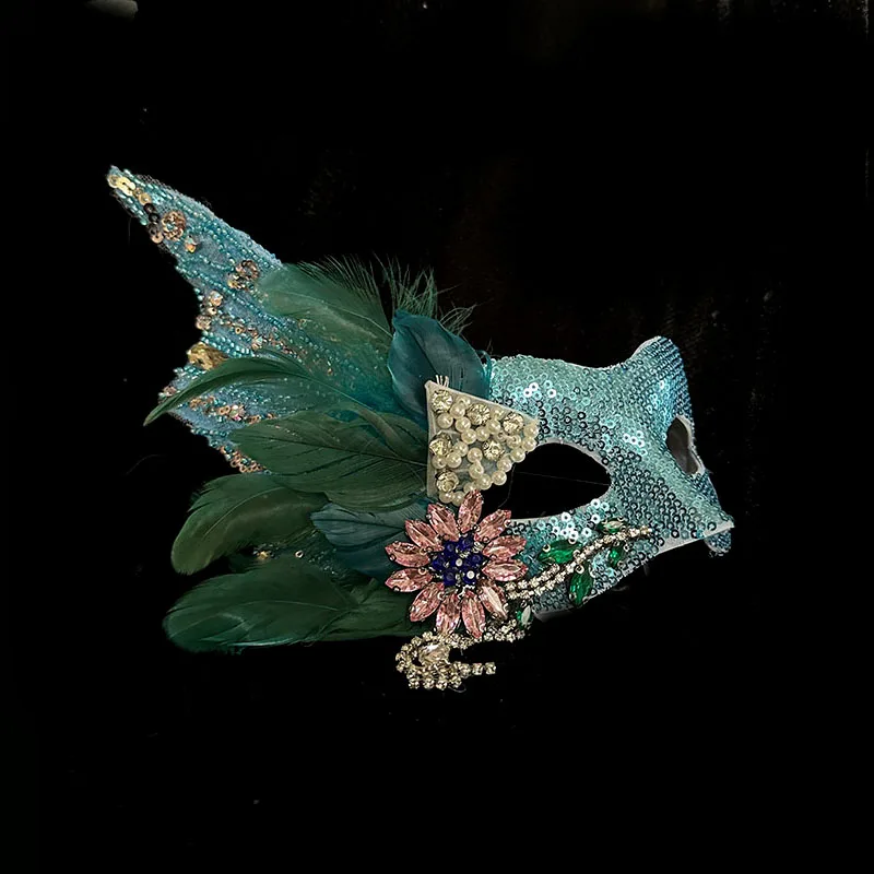 

Ocean Mermaid Colorful Shells Luxury Flash Diamond Mask Photo Accessories Prom Model Walk Show Halloween