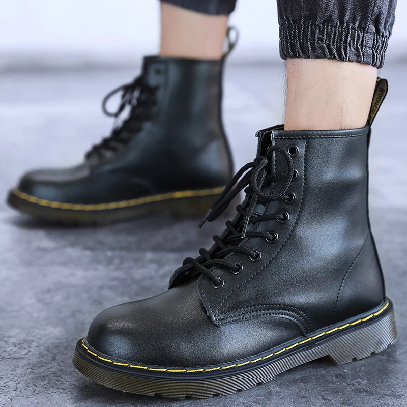 Men Ankle Boots Couple Thick Sole Designer Luxury Women Black Leather Short Boots Large Size Outdoor Work Boots Motorcycle Shoes