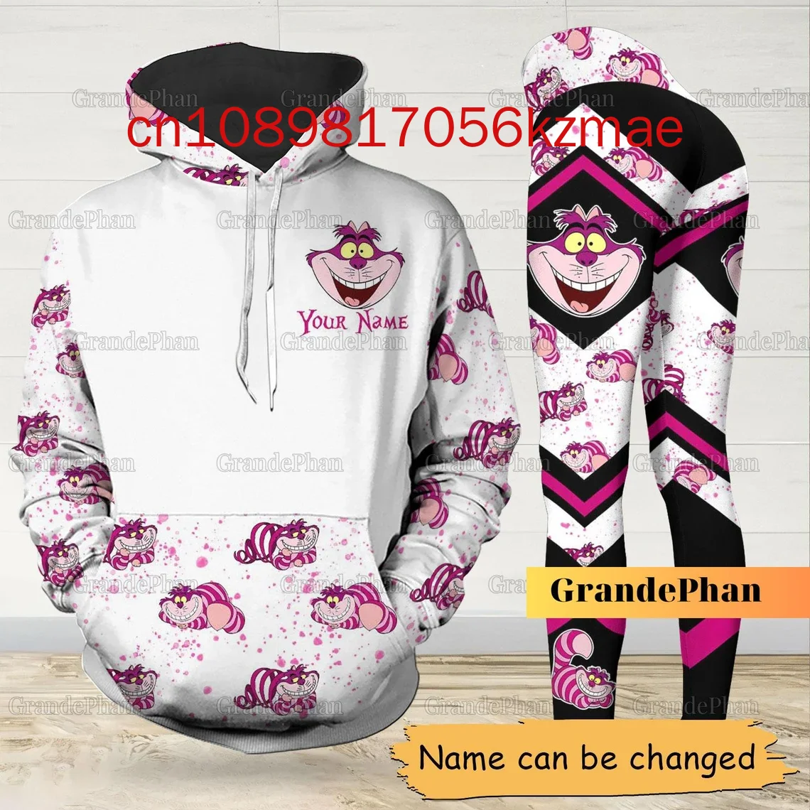 2024 Custom Disney Cheshire Cat Hoodie Leggings Suit Women's Diseny Hoodie Yoga Pants Sweatpants Fashion Tracksuit Sets