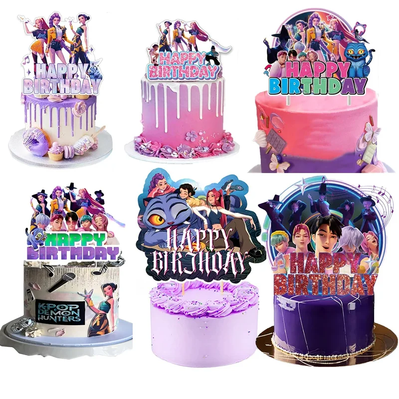 Décor de Cupcakes en papier chasseurs de démons, ensemble de décoration de gâteau d'anniversaire, film d'anime K-pop chasseurs de démons, décoration de gâteau de fête pour filles