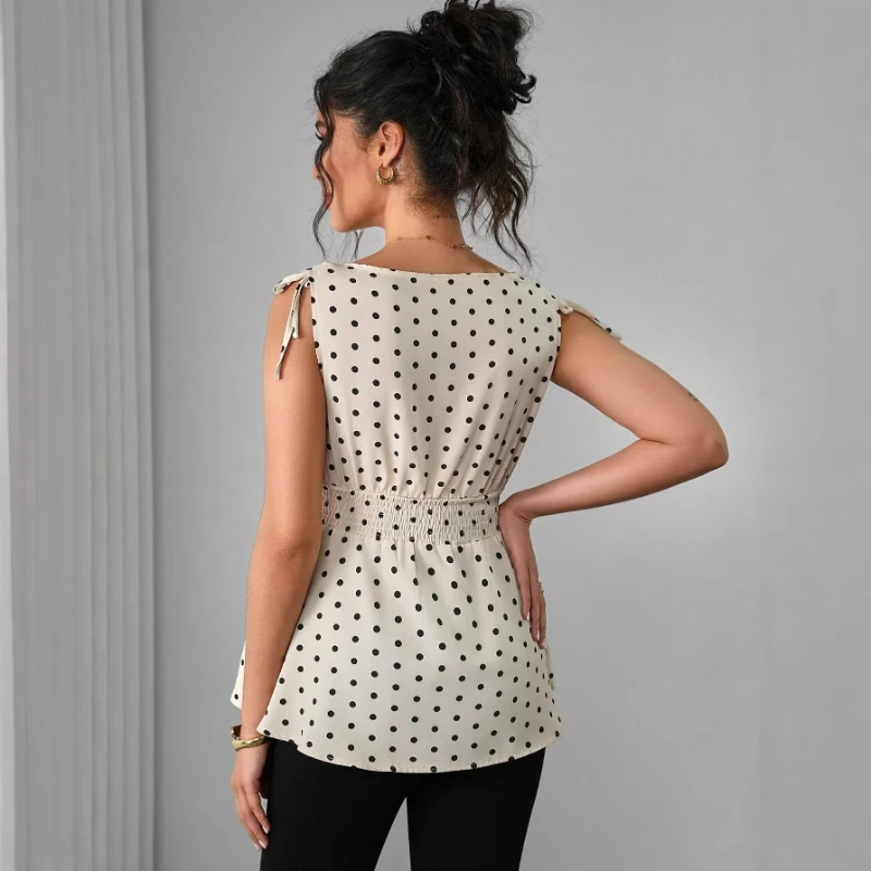 2026 Pregnant Women's Clothing Summer New Hot Selling Lace up Suspender Polka Dot Soft Sticky Top