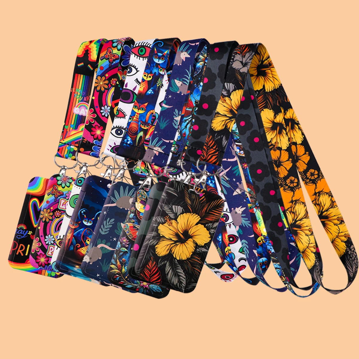 

Yellow Flower Neck Strap Lanyard for Key ID Card Dragonfly animal Badge Holder DIY Hang Rope Keyring Accessories Gifts Cosplay