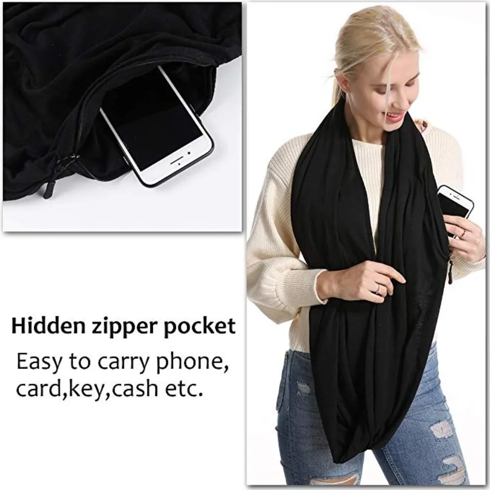 Men Women Ladies Circle Loop Scarf Thermal Active Infinity Scarf With  Zip Pocket Bib Convertible Shawl Friend Gift