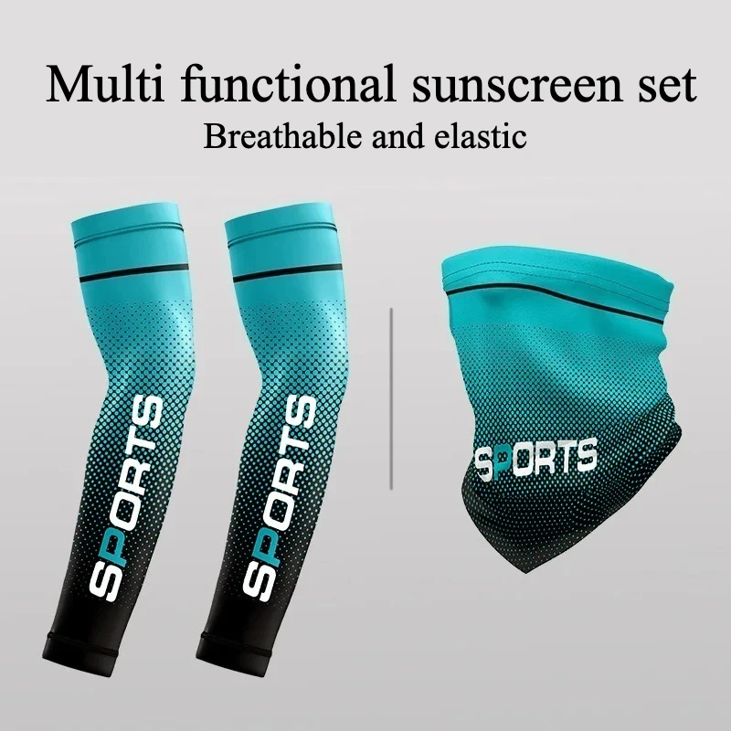 Men's Ice Sleeves  Riding Arm Cover Hand Sleeves Outdoor Locomotive Fishing Arm Guard Ice Silk Sunscreen Sleeves Mask Set